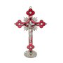 Crucifixo de mesa trabalhado com fundo prata - vermelho 20cm
