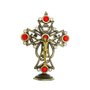 Cruz de Metal Bronze com Pedras Vermelhas 15cm