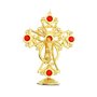 Crucifixo de Mesa com Pedras Vermelhas - Dourado 15cm