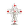 Crucifixo de Mesa com Pedras Vermelhas - Prata 15cm