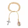 Pulseira  Nossa Senhora de Fátima de Cristal Doce de Leite com Cruz e Medalha Resinada - 8mm