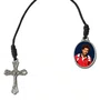 Pulseira São Carlo Acutis de Cristal Preto com Cruz e Medalha Resinada - 8mm