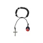 Pulseira São Carlo Acutis de Cristal Preto com Cruz e Medalha Resinada - 8mm