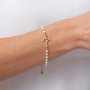Pulseira de Cruz e Coração com Strass e Contas Pérola - Folheada