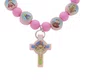Pulseira de Elástico com Medalhas de Santos Variados - Rosa Claro