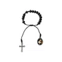 Pulseira Santa Rita de Cássia de Cristal Preto com Cruz e Medalha Resinada - 8mm