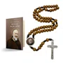 Terço com Folheto de Padre Pio - Madeira Marrom Claro 8mm