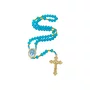 Terço de Cristal Azul Entremeio Dourado Nossa Senhora Das Graças
