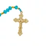 Terço de Cristal Azul Entremeio Dourado Nossa Senhora Das Graças