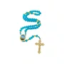 Terço Nossa Senhora de Fátima de Cristal Azul Entremeio Resinado Dourado - 8mm