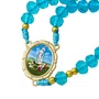 Terço Nossa Senhora de Fátima de Cristal Azul Entremeio Resinado Dourado - 8mm