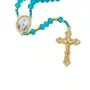 Terço de Cristal Azul Entremeio Dourado Nossa Senhora de Lourdes