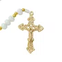 Terço de Cristal Branco Entremeio Dourado Imaculado Coração de Maria