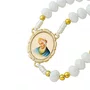 Terço Nossa Senhora de La Salette de Cristal Branco Entremeio Dourado Resinado - 8mm