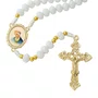 Terço Nossa Senhora de La Salette de Cristal Branco Entremeio Dourado Resinado - 8mm