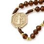 Terço de Cristal São Bento Dourado Marrom