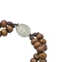Terço de Pulso Masculino com Entremeio de São Bento Prata e Medalha Na Ponta em Madeira Marrom Claro 6mm