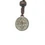 Terço de Pulso Masculino com Entremeio de São Bento Prata e Medalha Na Ponta em Madeira Marrom Escuro 6mm