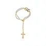 Terço de Pulso de Nossa Senhora Aparecida Dourada e Cruz Metal - Pérola Branca 4mm