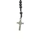 Terço de Pulso Masculino com Entremeio de São Bento Prata em Pérola Preto 6mm