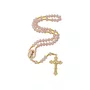 Terço Nossa Senhora de Fátima de Cristal Rosa Entremeio Dourado - 8mm