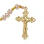 Terço Nossa Senhora de Fátima de Cristal Rosa Entremeio Dourado - 8mm