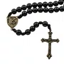 Terço São Miguel de Pescoço de Pérola Preta 10mm - Ouro Velho